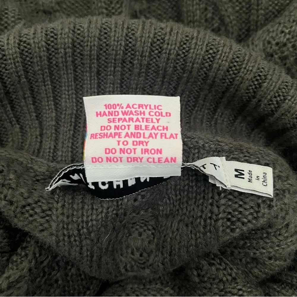 Gretchen Scott Knot Enough Turtleneck Sweater Dark Gray M Aran Pattern Bobble